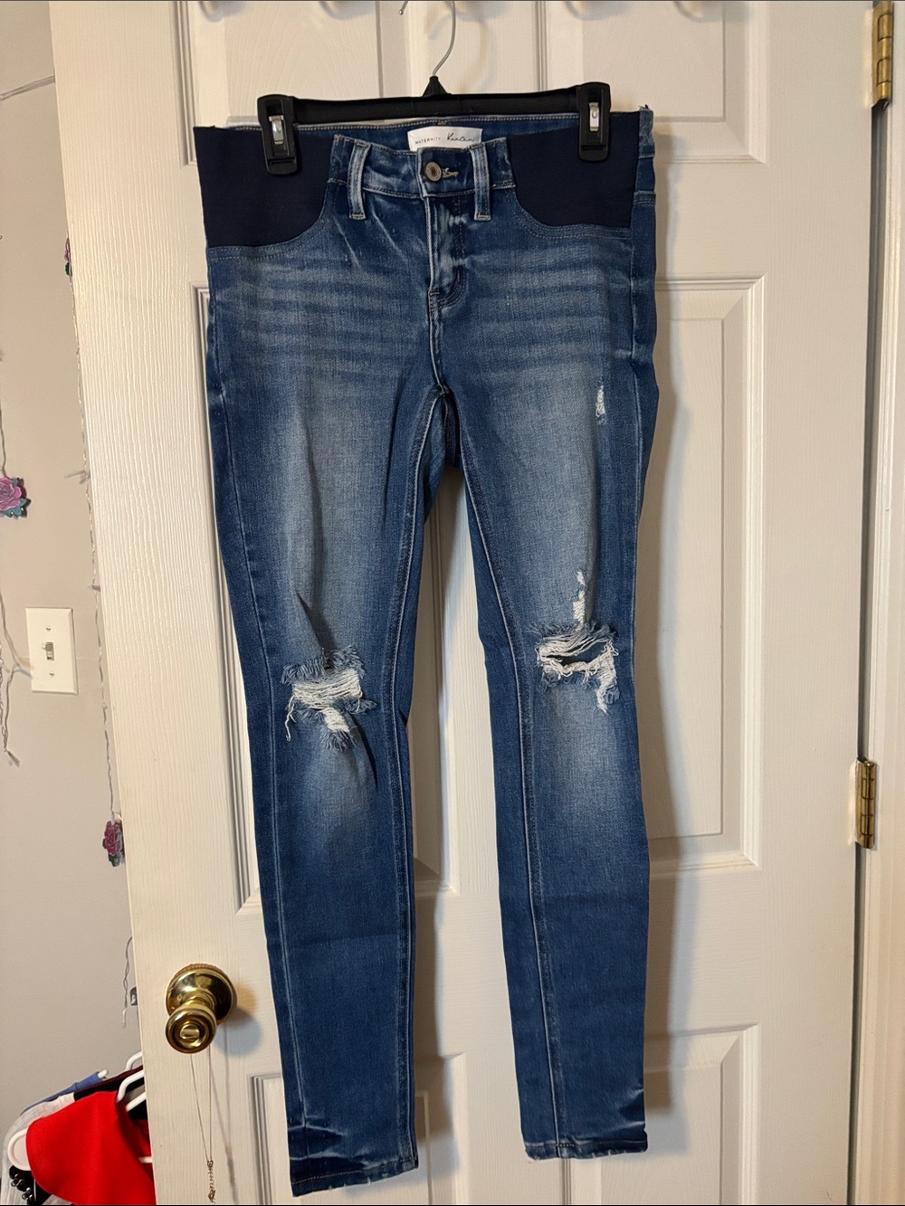 KanCan Dark Blue Distressed Maternity Jeggings